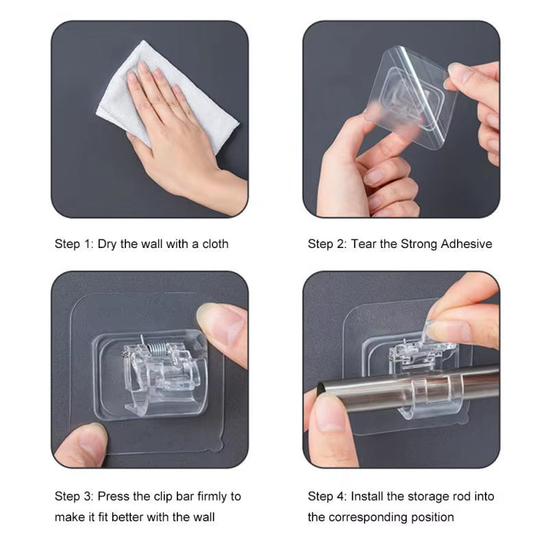 Plastic White Hanging Curtain Rods Home Clamp Hooks Bathroom Shower Curtain Rod Fixed Clip Wall Hooks