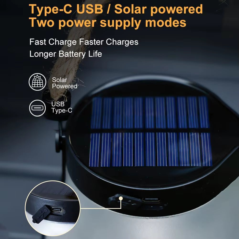 Camping Lamp Solar Flame Lights Garden Lantern Flickering LED Light Decorative Yard Decor with Rope Rechargeable Camping Lamp