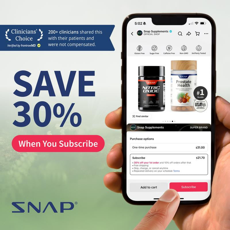 Ultimate Men'S Health Bundle - Snap Supplements - Nitric Oxide Booster 60Ct + Prostate Health Bundle - Natural Supplement Capsules - Support Blood Circulation & Prostate Health