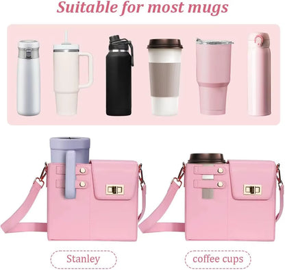 Outdoor Portable Women Crossbody Water Cup Storage Bag with Purse, Multifunctional Crossbody Shoulder Bag Water Bottle Holder