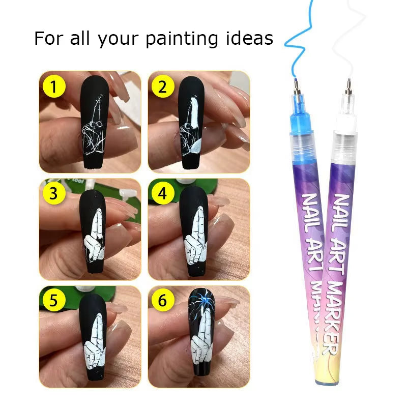 Box of 12Pcs Nail Art Drawing Graffiti Pen Gel Pencil 0.5Mm Waterproof Painting Liner Brush Quick-Dry Nail Marker DIY Manicure