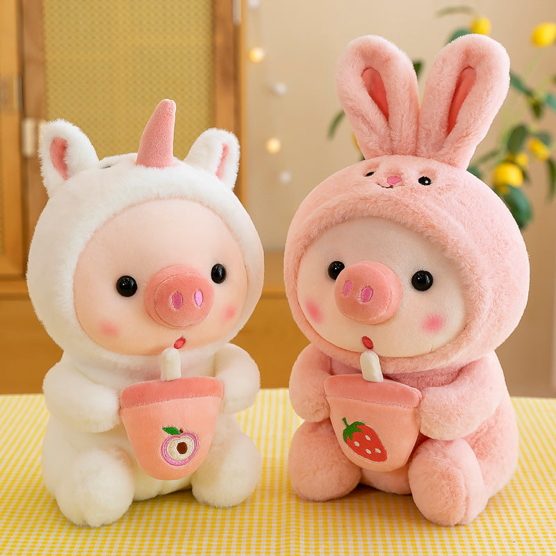 Milk bottle pig plush toy