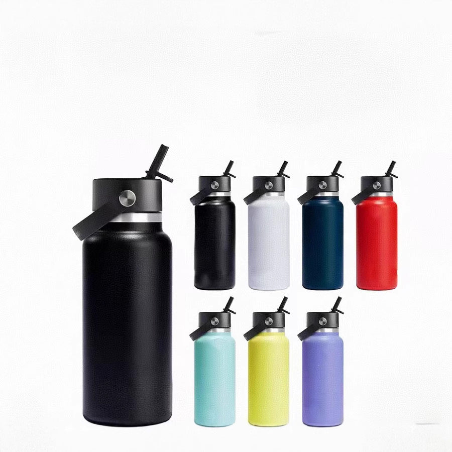 Portable Stainless Steel Thermos with Handle and Straw