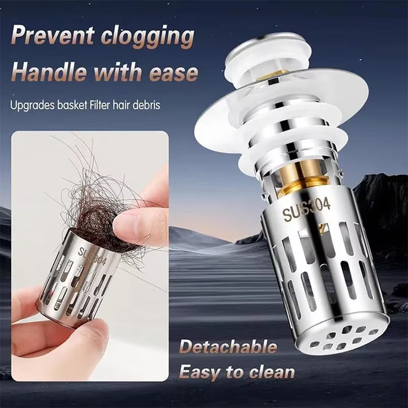 Universal Stainless Steel Drain Strainer Multi Purpose Push to Bounce Core Sink Drain Kitchen Bathroom Sink Universal Drain Kit