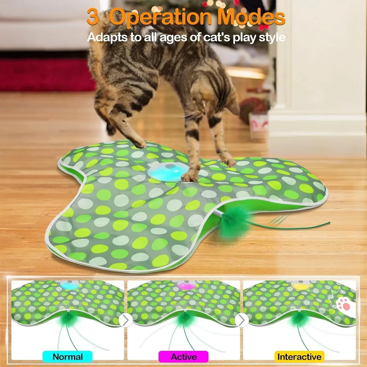 Smart Cat Toys Interactive Hide and Seek Cat Toy with Mouse Squeaky Motion Activated Moving Concealed Feathers Kitten Teaser Toy