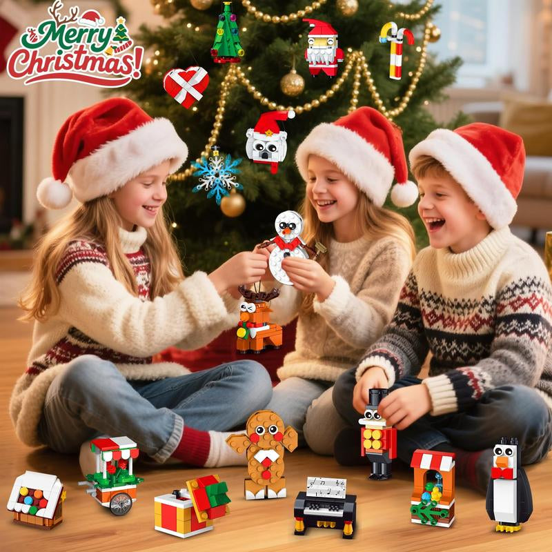 24 Days Christmas Countdown Ornaments Building Set with Hanging Christmas Tree, Wreath, Santa, Snowman, Gingerbread, Reindeer, Nutcracker Snowflakes Xmas Stocking Stuffer Decor Toy Gift for Kids Girl Boys Ages 6+