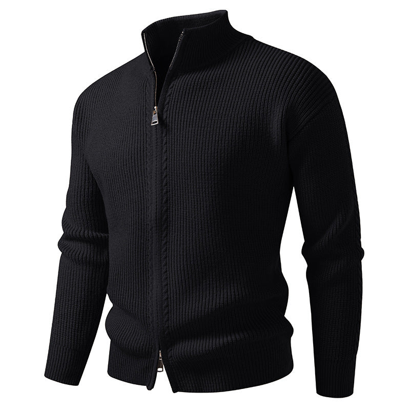 Mens Stand Collar Knit Cardigan Zipper Sweater