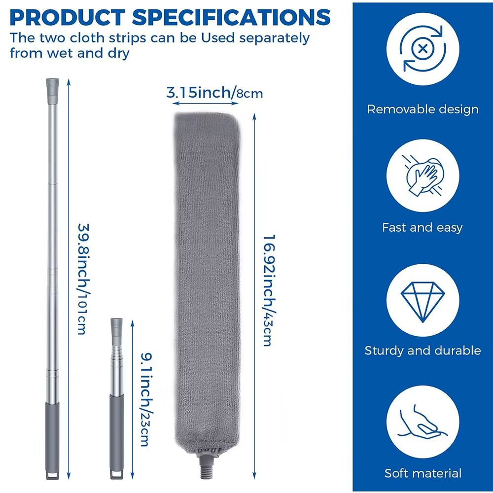 Retractable Long Handle Cleaning Mop Adjustable Microfiber Head Furniture Crevice Brush Reusable Flexible Window Duster Scrubber