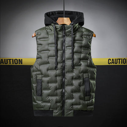 Mens Thickened Sleeveless Hooded Vest