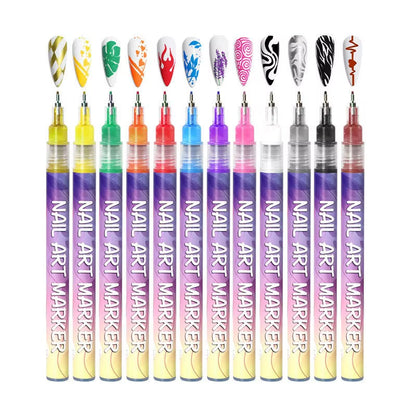 Box of 12Pcs Nail Art Drawing Graffiti Pen Gel Pencil 0.5Mm Waterproof Painting Liner Brush Quick-Dry Nail Marker DIY Manicure