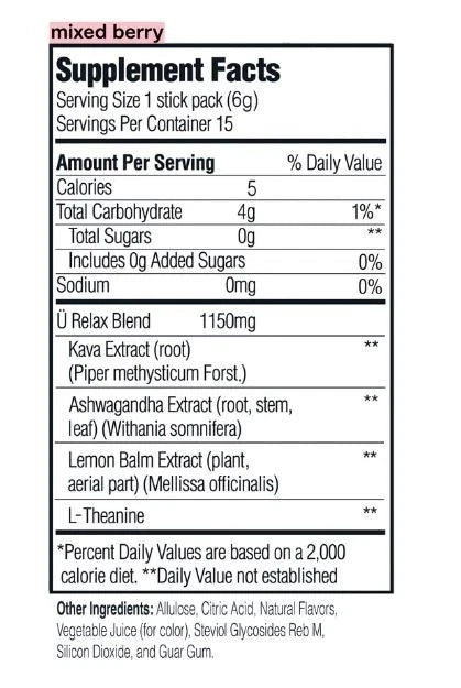 U Relax Calming Tonic- 15 Packets MIXED BERRY Flavor Relax Calming Drink