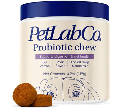 PetLab Co. Probiotics for Dogs, Support Gut Health, Occasional Diarrhea, Digestive Health & Seasonal Allergies - Pork Flavor - 30 Soft Chews - Packaging May Vary