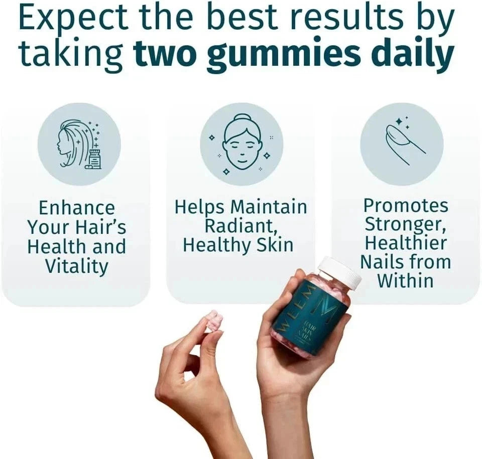 WEEM Hair Skin and Nails Gummies - Supports Healthy Hair - Vegan biotin Vitamins