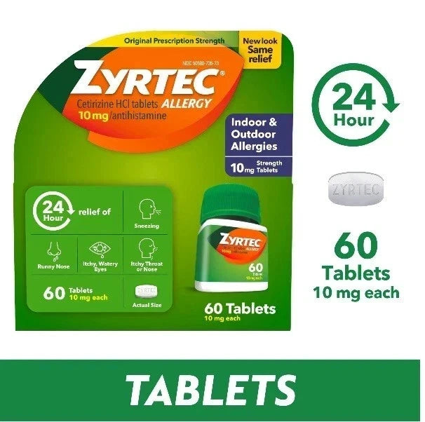 NEW Zyrtec Allergy Relief Tablets, 60 Count
